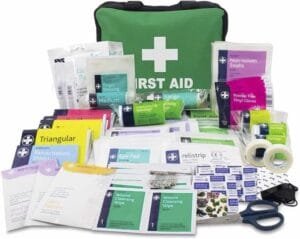 car first aid kit displaying contents 